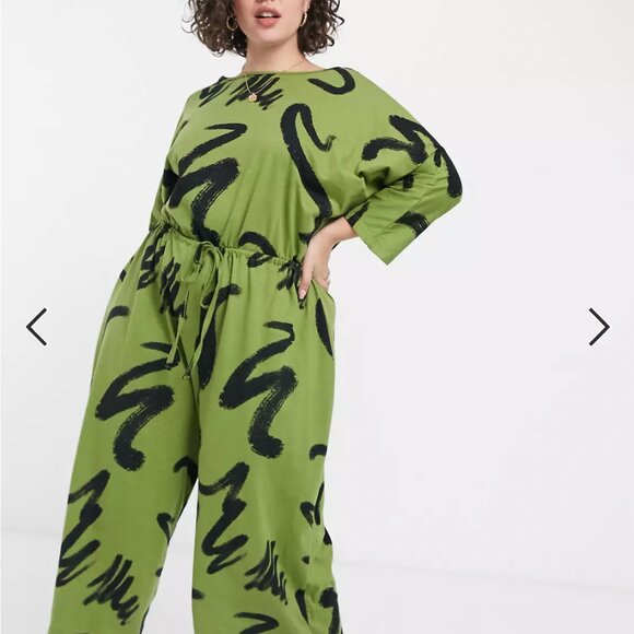 Green Smudge Jumpsuit - ASOS Curve Jersey Dolman Sleeve - Plus Size Romper - Picture 4 of 11